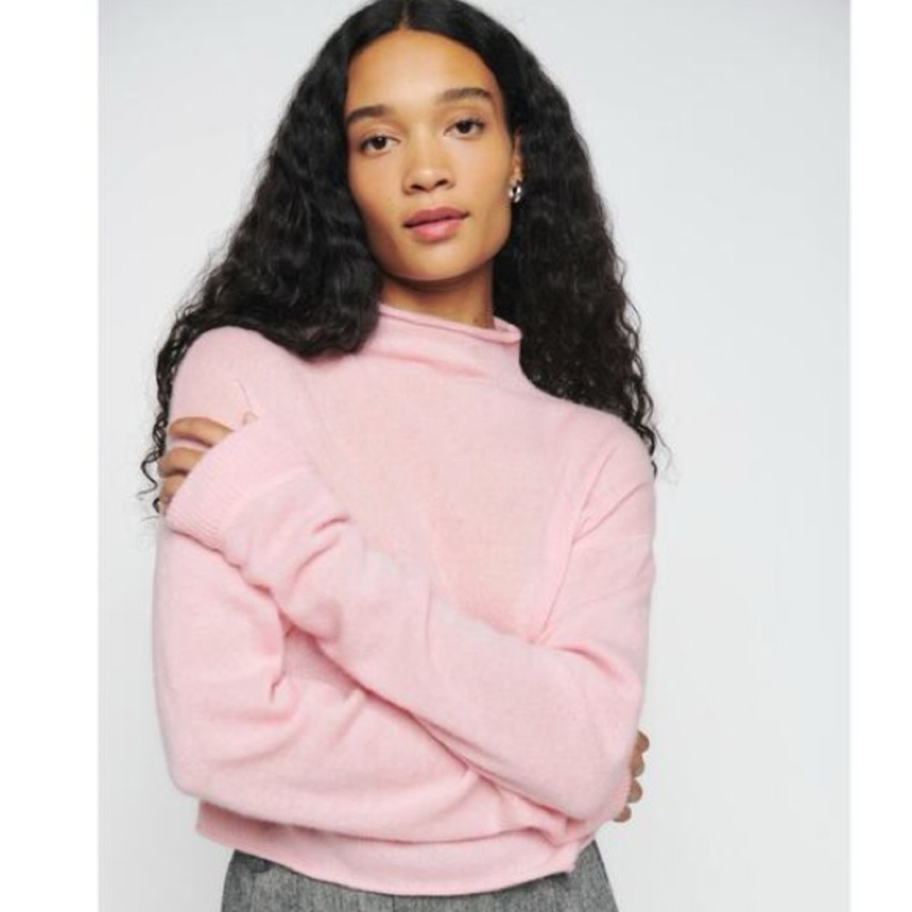 Reformation Pink Turtleneck Cropped Cashmere Sweater